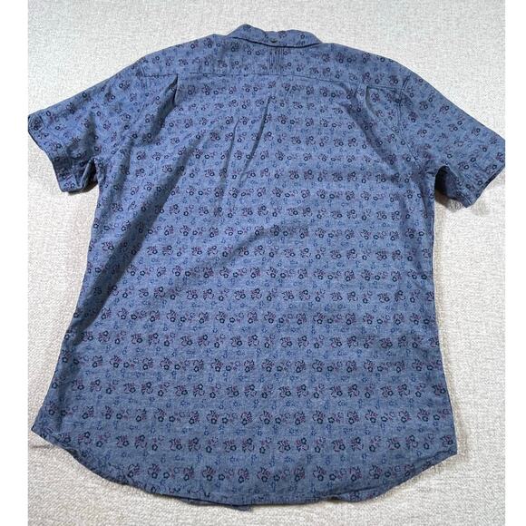 Roark Men’s Medium Blue Floral Print Short Sleeve Button Front Chambray Shirt - Picture 2 of 8